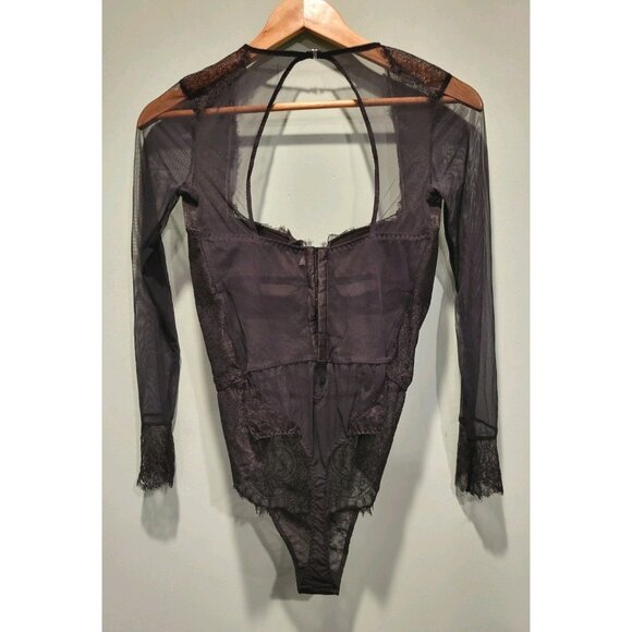 Victoria Secret Black Sheer Long Sleeve Bodysuit Sexy Goth Sz 36d - Picture 6 of 12